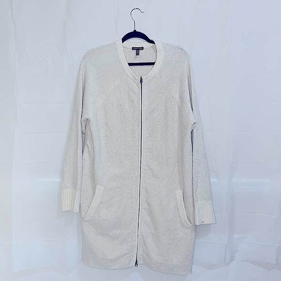 Eileen Fisher Long Zipper Front Cardigan Organic Cotton Blend Size L - Picture 1 of 9